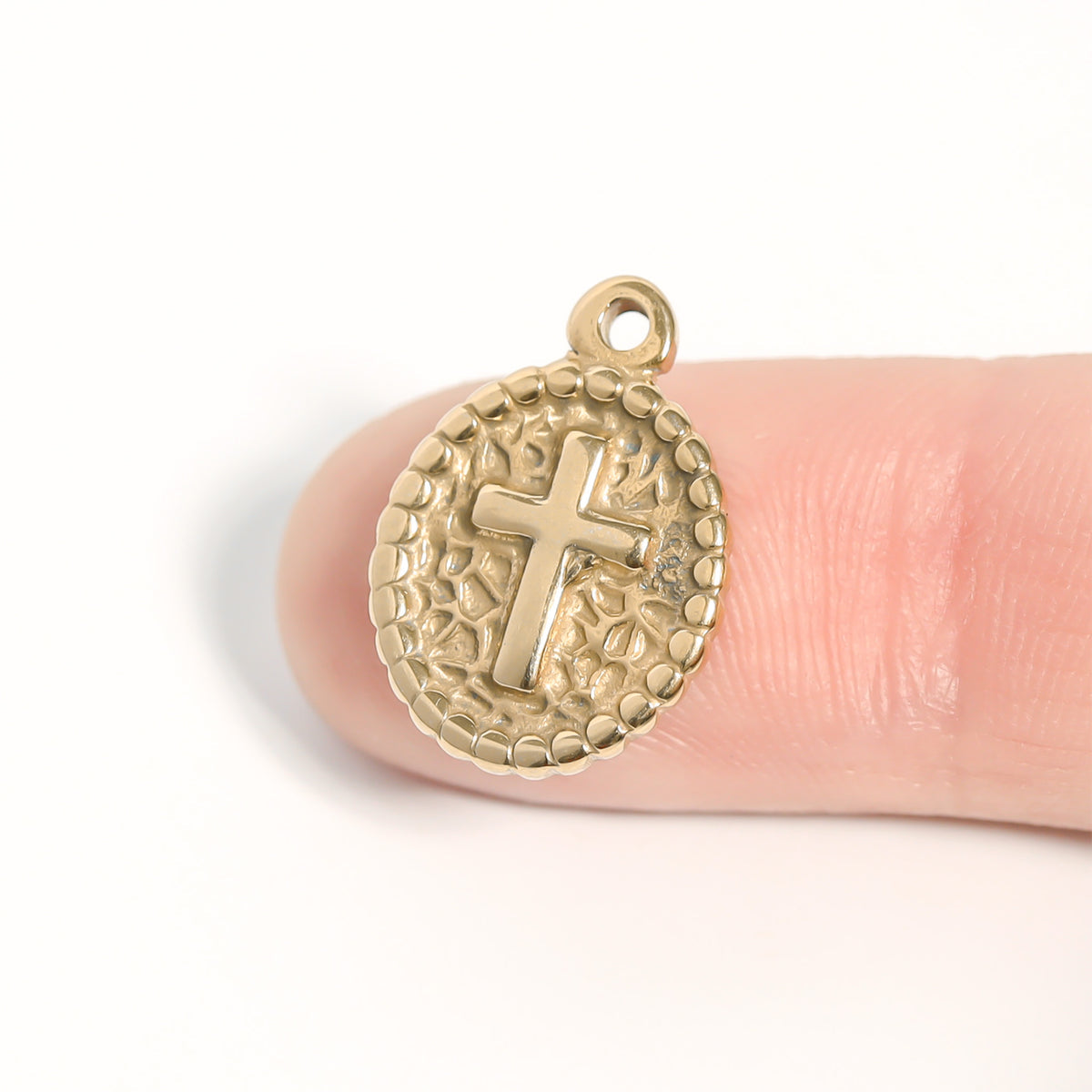 18K Gold PVD Textured Medallion Cross Charm