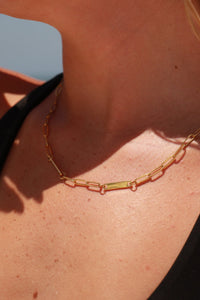 18K Gold Paperclip Two-Bar Engravable Necklace