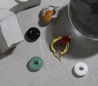 Natural Stone Circle Earrings in Sterling Silver