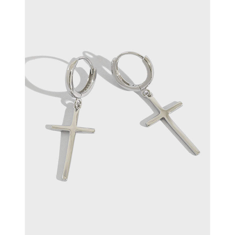 Sterling Silver Cross Hoop Earrings
