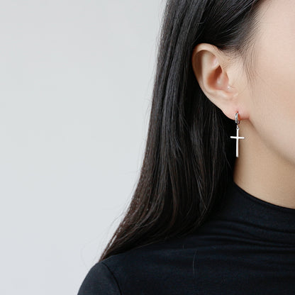 Sterling Silver Cross Hoop Earrings