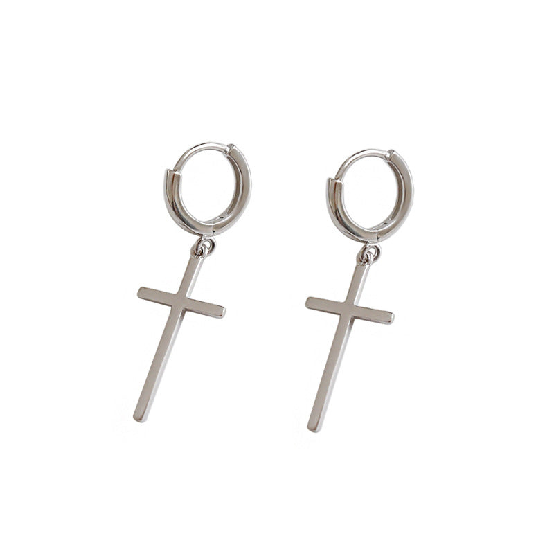 Sterling Silver Cross Hoop Earrings
