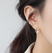 Sterling Silver Geometric Earrings with Shell Pearl