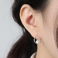 Sterling Silver Geometric Earrings with Shell Pearl