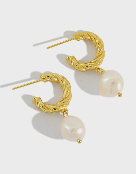 Baroque Pearl Twist Hoop Earrings