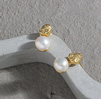 Hammered Pearl Earrings in Sterling Silver