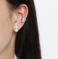 Hammered Pearl Earrings in Sterling Silver