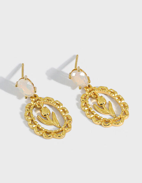 Sterling Silver Moonstone Tulip Drop Earrings
