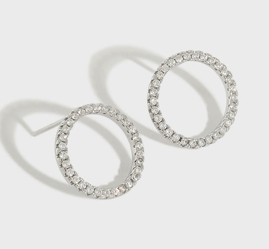 Sterling Silver Cubic Zirconia Simple Circle Stud Earrings