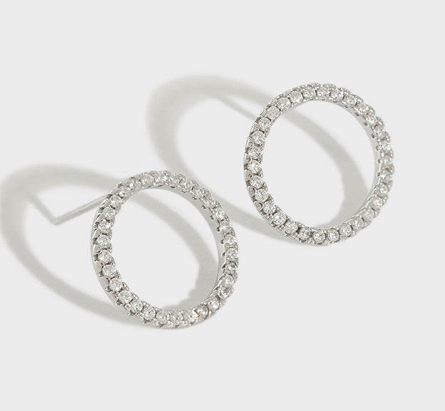Sterling Silver Cubic Zirconia Simple Circle Stud Earrings