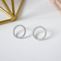 Sterling Silver Cubic Zirconia Simple Circle Stud Earrings