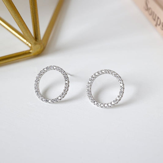 Sterling Silver Cubic Zirconia Simple Circle Stud Earrings