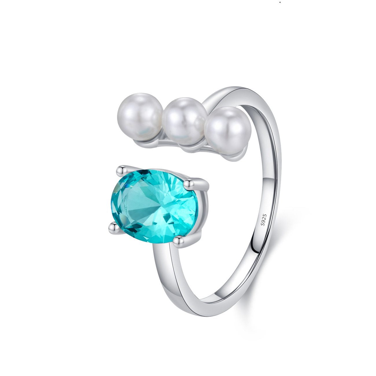 Sterling Silver Green & Pearl Open Ring