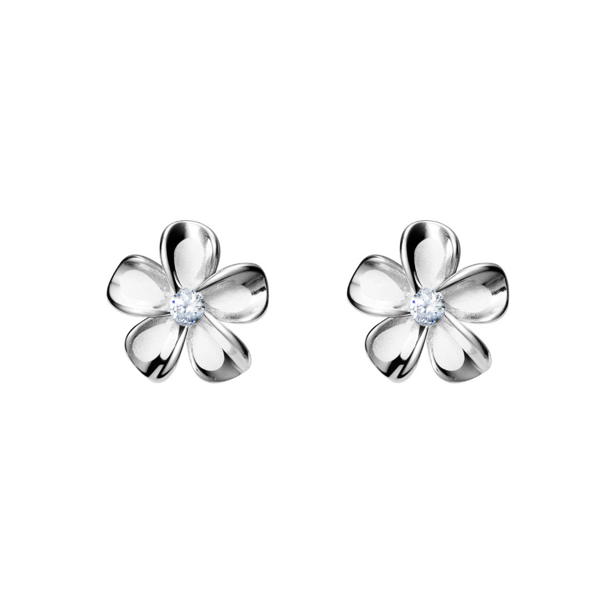 Sterling Silver Cubic Zirconia Flower Stud Earrings
