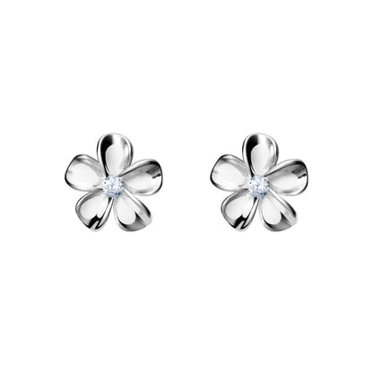 Sterling Silver Cubic Zirconia Flower Stud Earrings