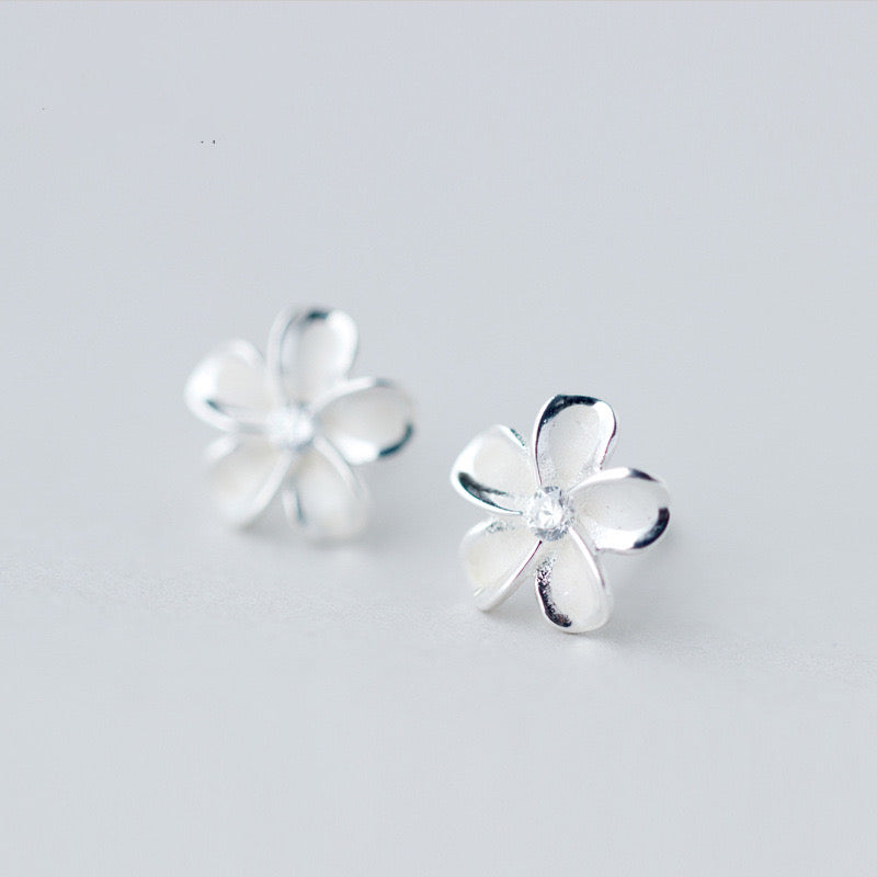 Sterling Silver Cubic Zirconia Flower Stud Earrings