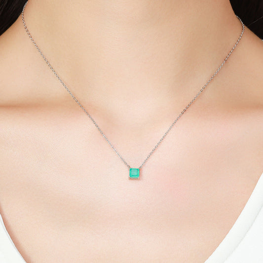 Sterling Silver Classic Square Tourmaline Necklace