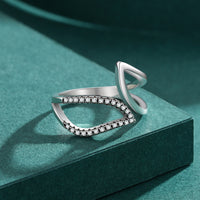Hollow Leaf Ring in Sterling Silver with Cubic Zirconia