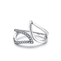 Hollow Leaf Ring in Sterling Silver with Cubic Zirconia