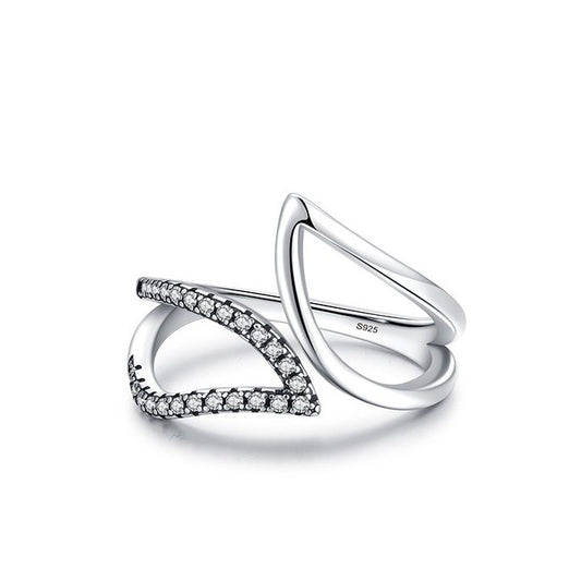 Hollow Leaf Ring in Sterling Silver with Cubic Zirconia