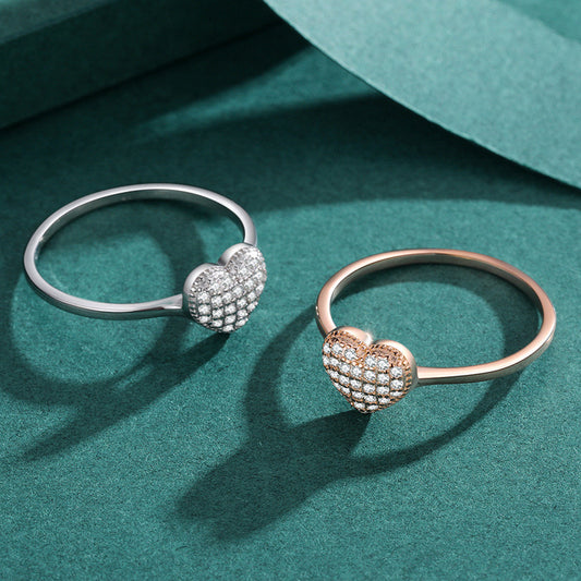 Sterling Silver Pave Cubic Zirconia Heart Cluster Ring