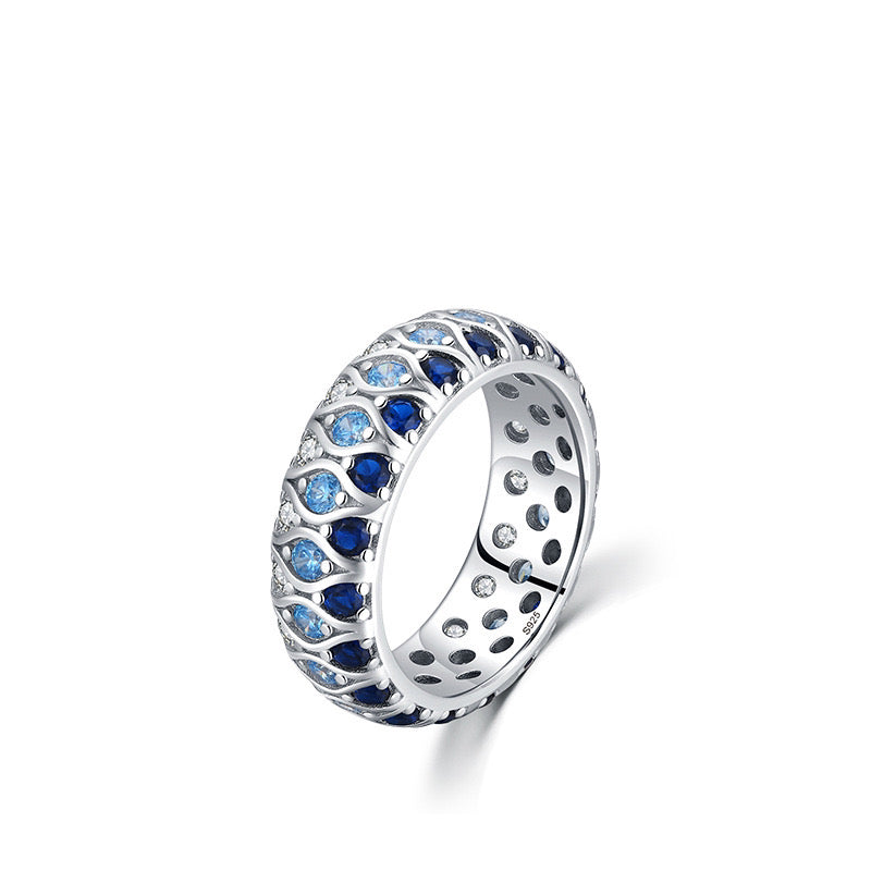 Sterling Silver Gradient Blue Eyes Eternity Band Ring