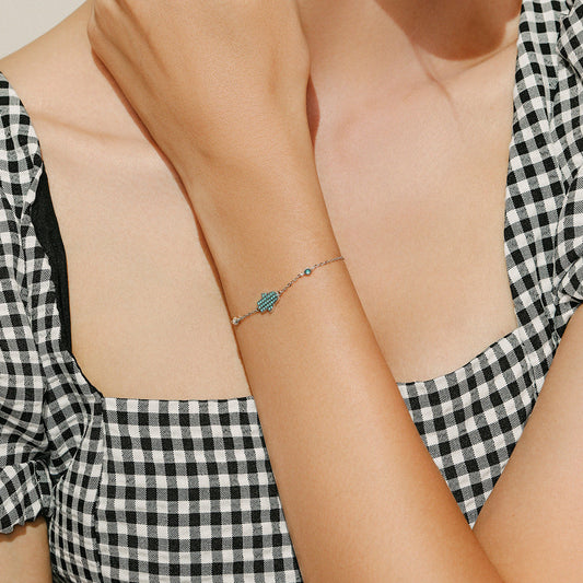 Sterling Silver Turquoise Evil Eye Hamsa Bracelet
