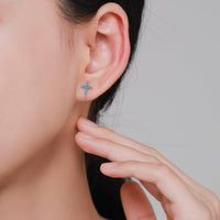 Sterling Silver Created Turquoise Cross Stud Earrings