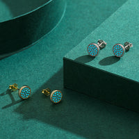 Sterling Silver Pave Turquoise Stud Earrings