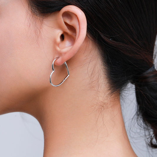 Hearts Shaped Sterling Silver Hoop Earrings