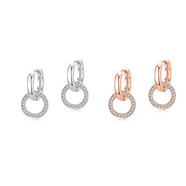 Sterling Silver Rose Gold Circle Drop Earrings