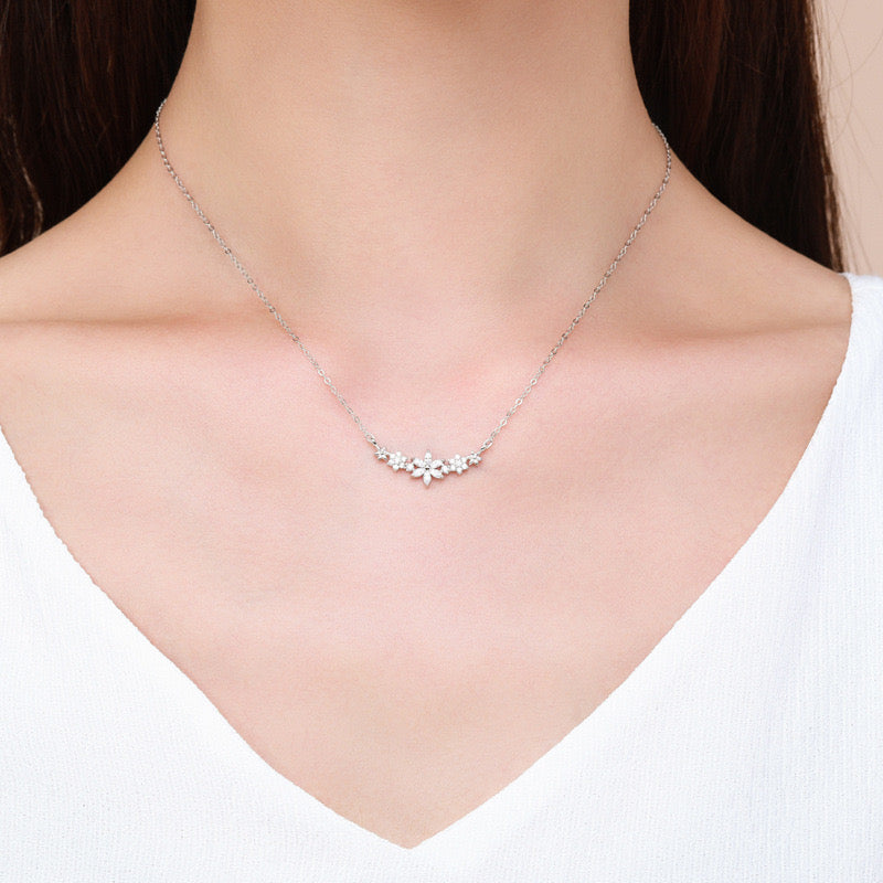 Sterling Silver Daisy Flower Necklace with Clear