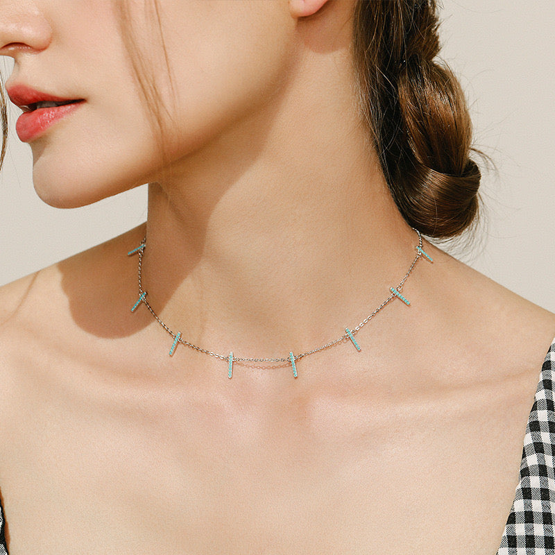 Sterling Silver Turquoise Geometric Choker Necklace