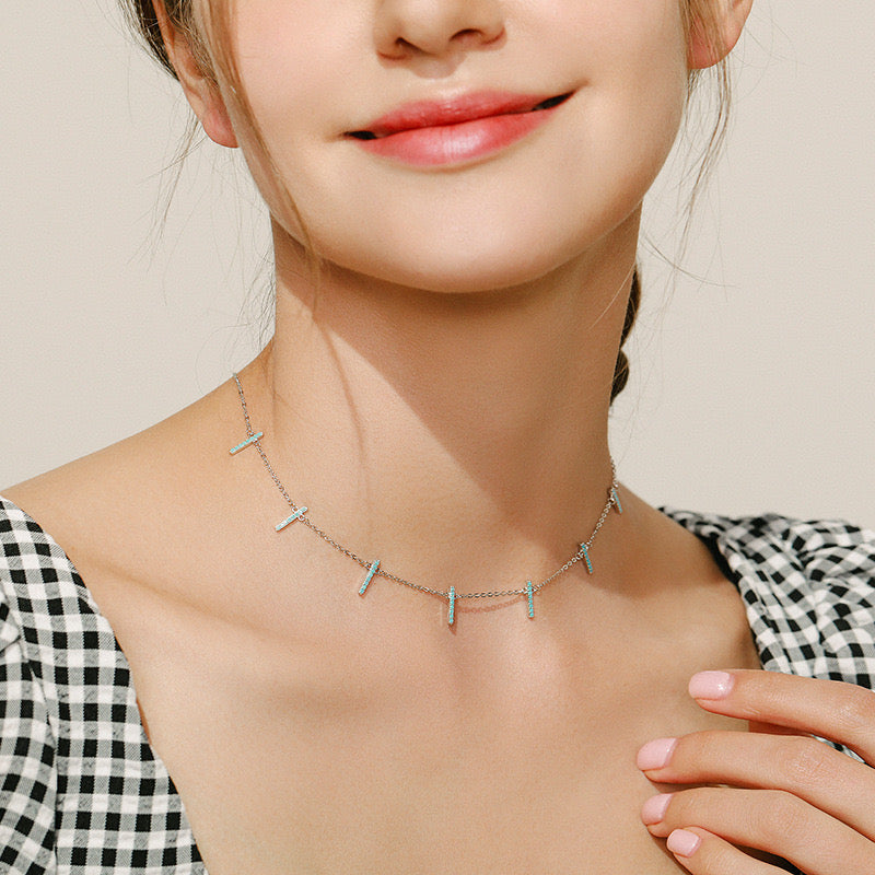 Sterling Silver Turquoise Geometric Choker Necklace