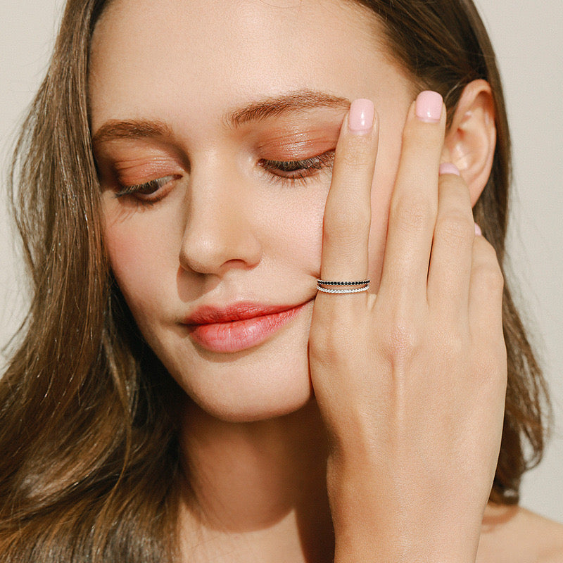 Sterling Silver Clear & Black Stackable Ring