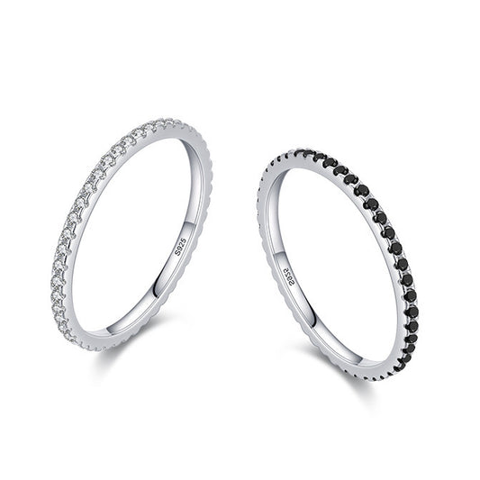 Sterling Silver Clear & Black Stackable Ring