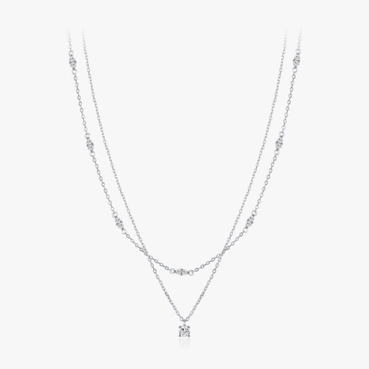 Moissanite D Color Double Layer Necklace in Sterling Silver