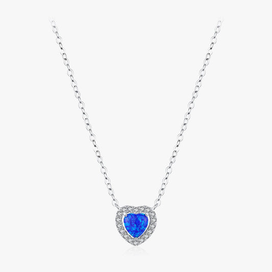Sterling Silver Blue Opal Heart Necklace