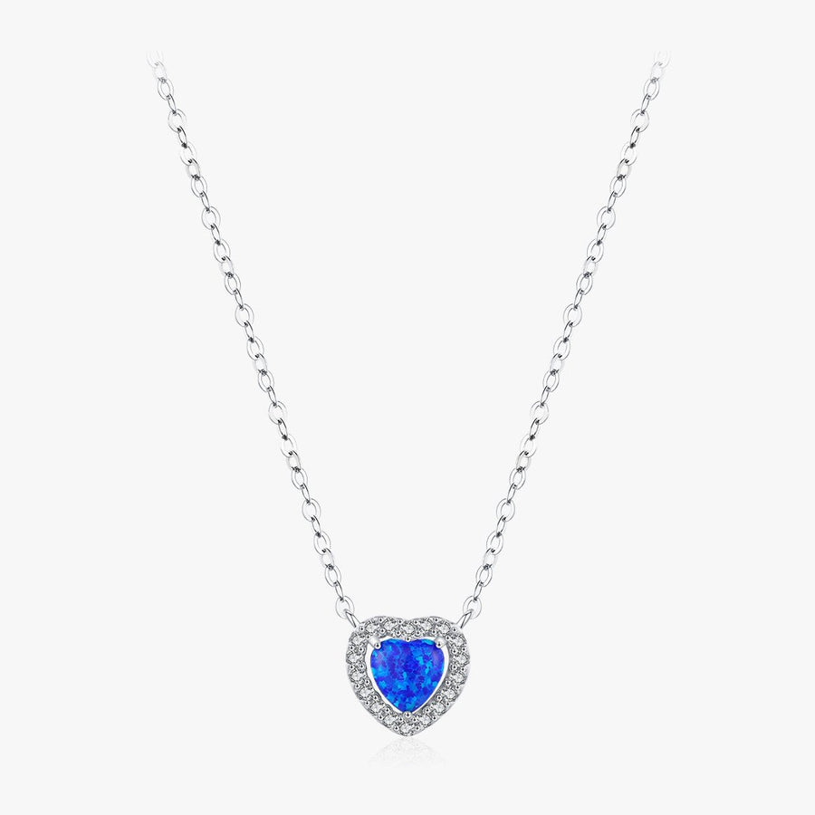 Sterling Silver Blue Opal Heart Necklace