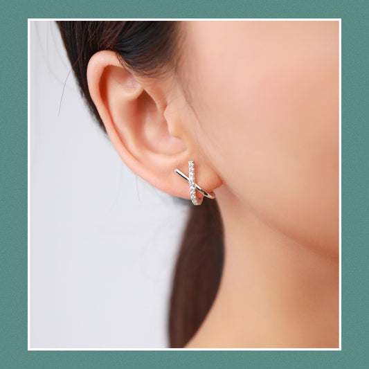 X Shape Cubic Zirconia Stud Earrings in.925 Sterling Silver