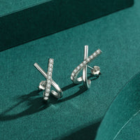 X Shape Cubic Zirconia Stud Earrings in.925 Sterling Silver