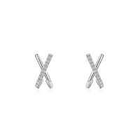 X Shape Cubic Zirconia Stud Earrings in.925 Sterling Silver