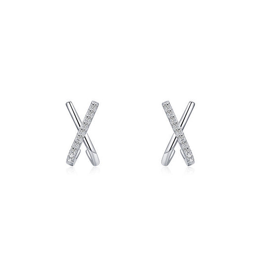 X Shape Cubic Zirconia Stud Earrings in.925 Sterling Silver