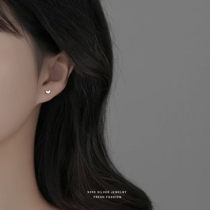 Sterling Silver Minimalist Tiny Heart Stud Earrings