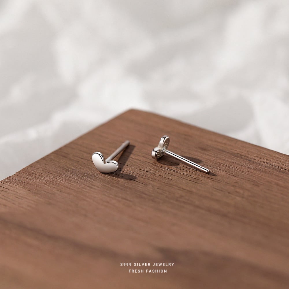 Sterling Silver Minimalist Tiny Heart Stud Earrings