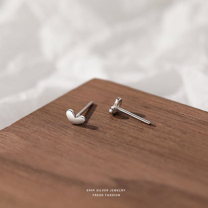 Sterling Silver Minimalist Tiny Heart Stud Earrings