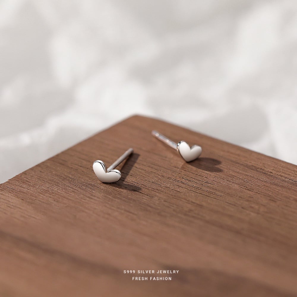 Sterling Silver Minimalist Tiny Heart Stud Earrings