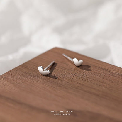 Sterling Silver Minimalist Tiny Heart Stud Earrings