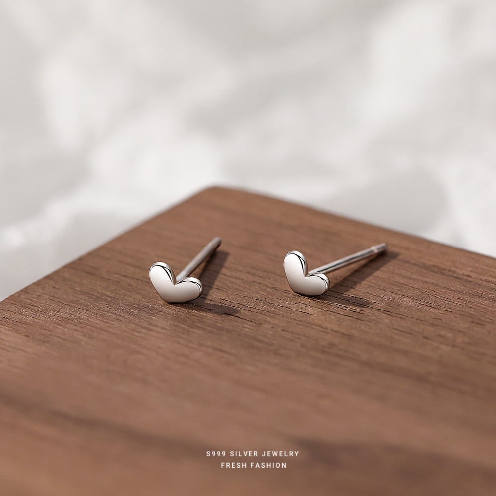 Sterling Silver Minimalist Tiny Heart Stud Earrings