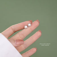 Sterling Silver Pearl Flower Stud Earrings